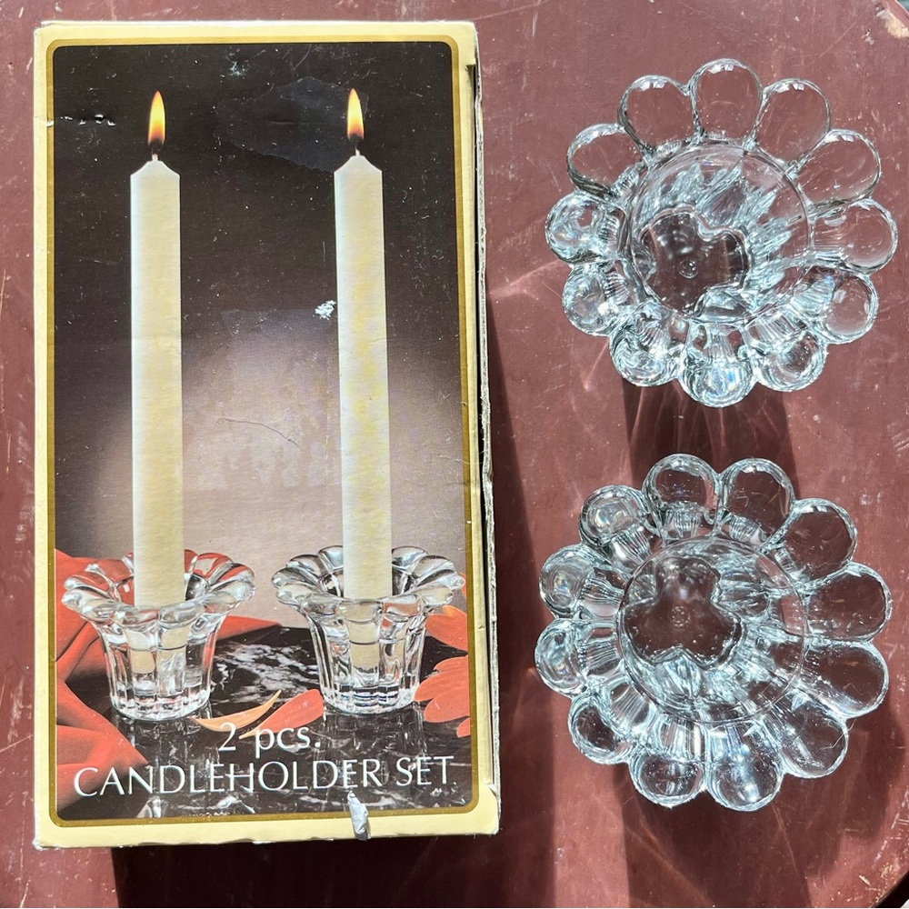 Pair Glass‎ Candleholders Italy NIB